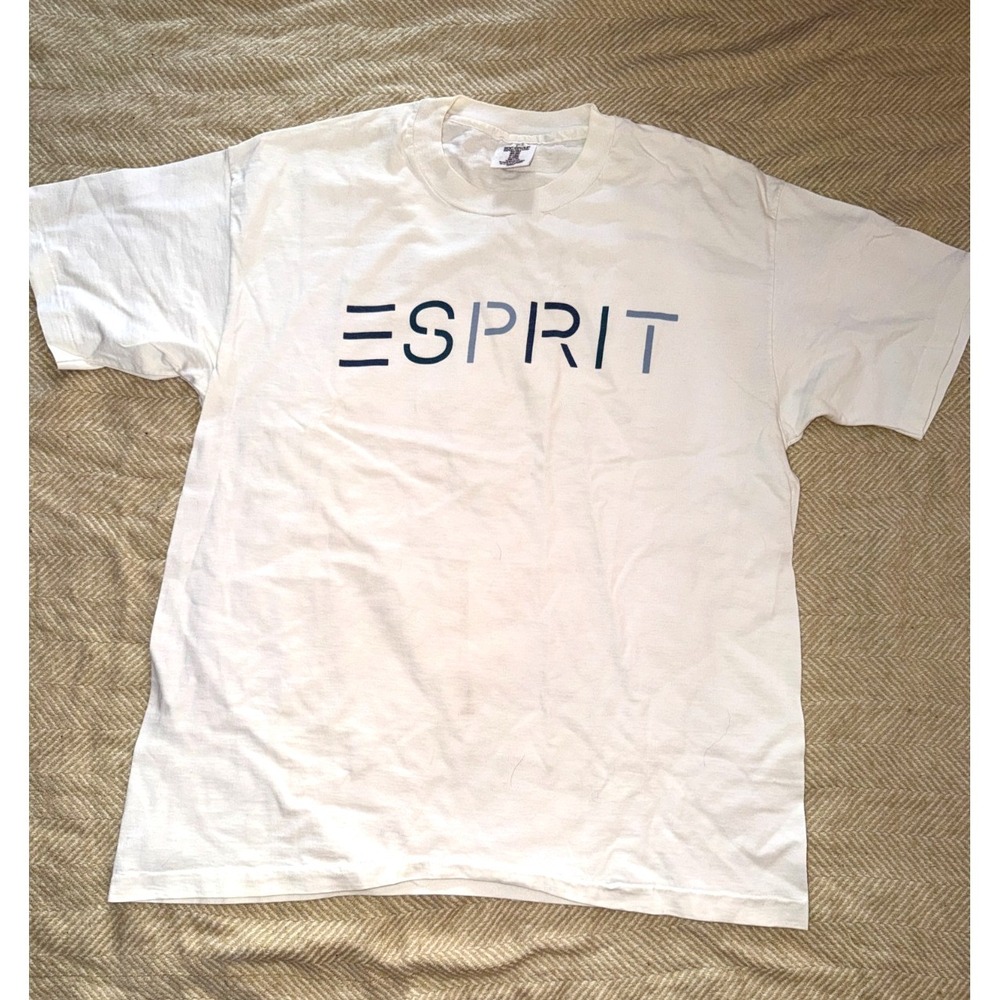 Vintage ESPRIT Logo T Shirt White Short Sleeve Graphic Tee Adult Large 90s EVC
